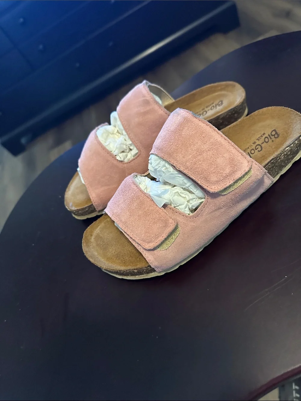 Bio-Goose Pink Suede Double-Strap Slide Sandals